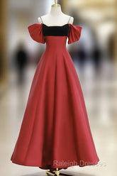 A-Line Off Shoulder Satin Dark Red Long Prom Dresses, Red Long Formal Dresses